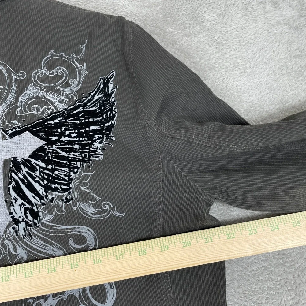 Pop Icon Corduroy Blazer Mens Large Grey Winged Cross Embroidered Y2K Grunge